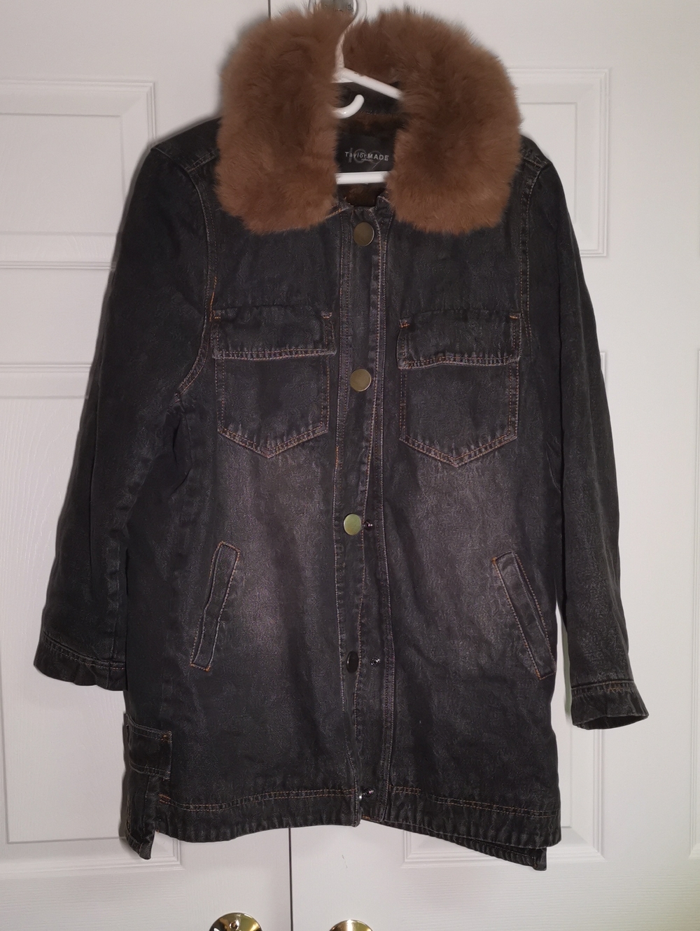 TaylorMade Black Denim Jacket with Real Fur Collar